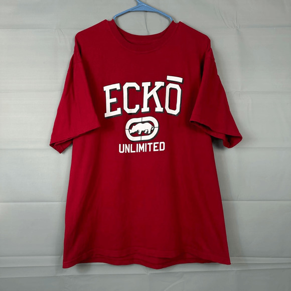 Ecko Shirt Mens Large Unltd Unlimited Red Short Sleeve Y2K T Shirt Cotton - Picture 1 of 8